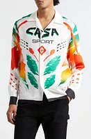 Casablanca Casa Sport Long Sleeve Silk Camp Shirt Moto White at Nordstrom,