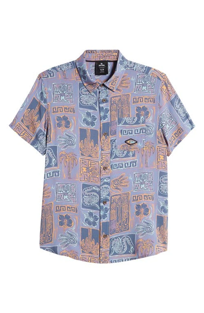 Rip Curl Kids' Lost Islands Tile Short Sleeve Button-Up Shirt Multico at Nordstrom,