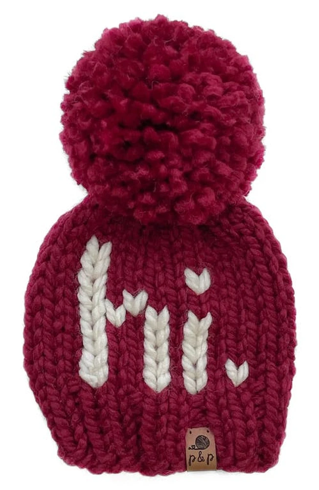 PINE + POPPY Hi Holiday Intarsia Pompom Hat in Deep Red at Nordstrom