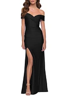 La Femme Off the Shoulder Stretch Jersey Gown Black at Nordstrom,