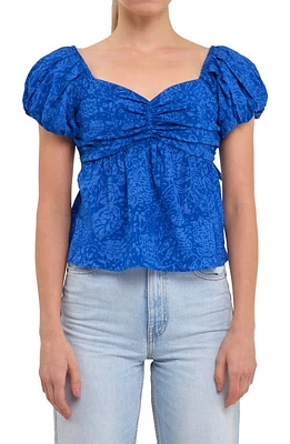 Endless Rose Floral Cutout Bow Tie Top Blue at Nordstrom,