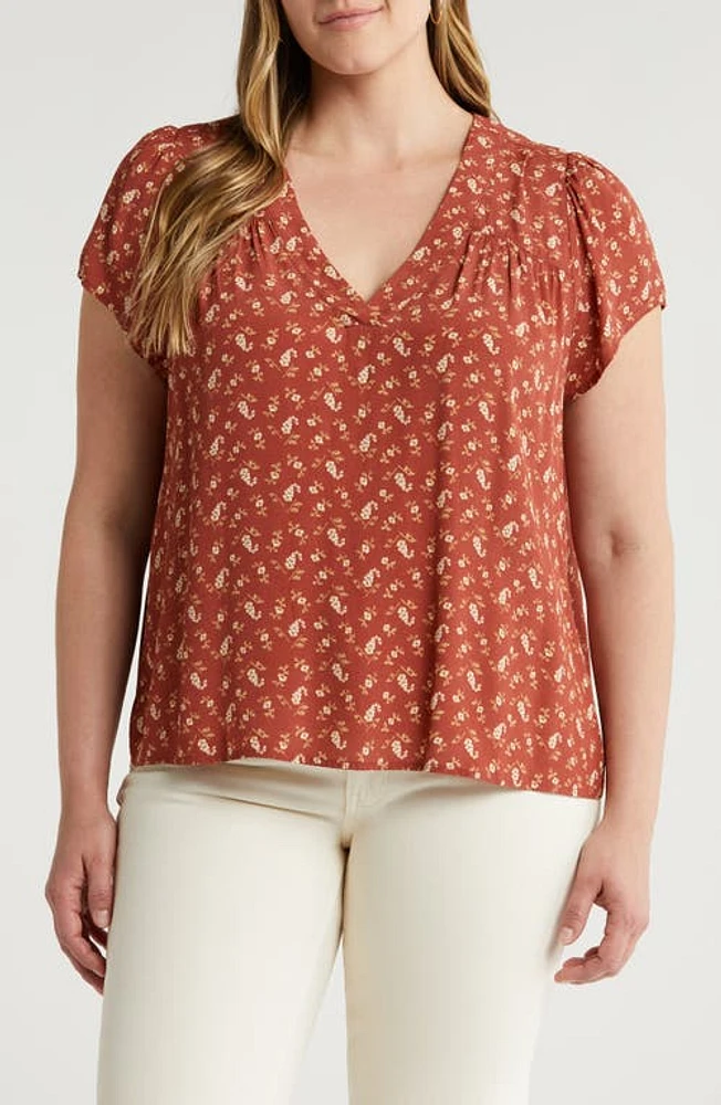 Treasure & Bond Floral V-Neck Top Brown Mahogany Little Paris at Nordstrom,