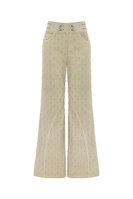 Nocturne Wide Leg Jeans with Zipper Detail at Waist in Khaki at Nordstrom