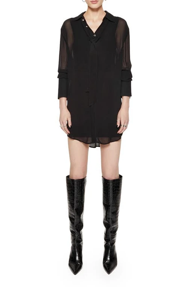 Rebecca Minkoff Ophelia Tie Neck Long Sleeve Button-Up Top True Black at Nordstrom,