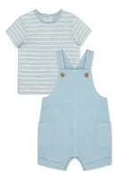 Little Me Stripe T-Shirt & Overalls Set Blue at Nordstrom,