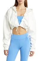 Solely Fit Empowered Tie Front Crop Hoodie in Stone White at Nordstrom, Size Large