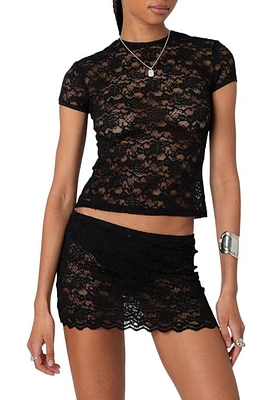 EDIKTED Kaori Stretch Lace T-Shirt Black at Nordstrom,