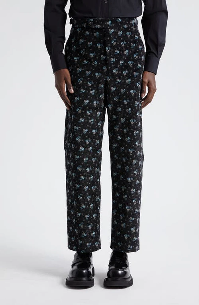 Bode Chicory Floral Cotton Straight Leg Pants Black Blue at Nordstrom,