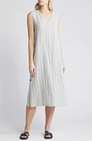 Masai Copenhagen Nukus Stripe Button Detail Linen Midi Dress in Green Stripe at Nordstrom, Size X-Large