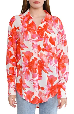 WAYF Brielle Floral Button-Up Shirt Pink Hibiscus at Nordstrom,