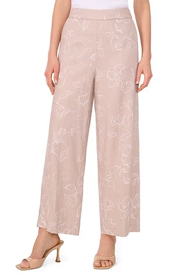 halogen(r) Wide Leg Linen Blend Pants Oxford Beige Floral at Nordstrom,