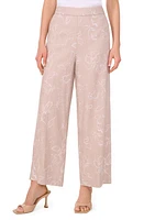 halogen(r) Wide Leg Linen Blend Pants Oxford Beige Floral at Nordstrom,