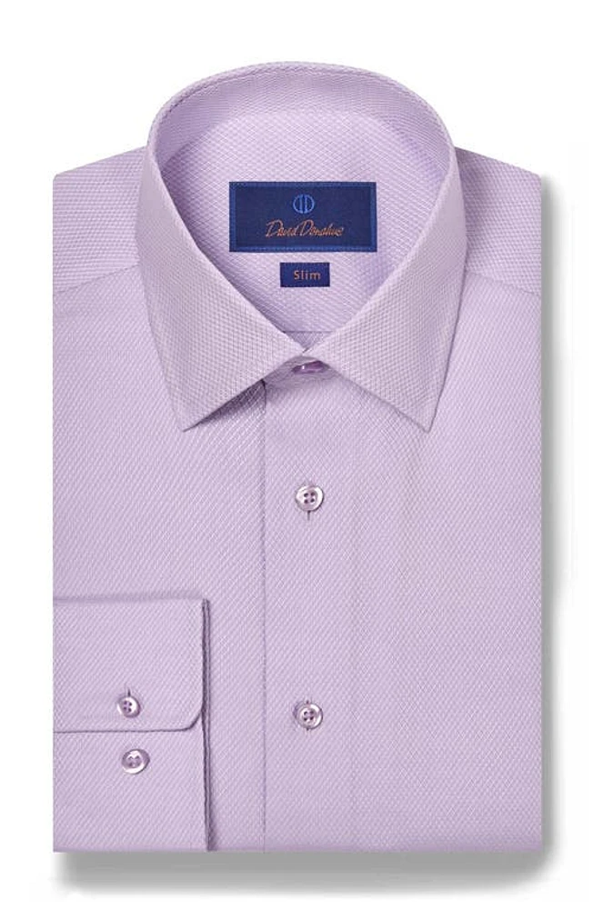 David Donahue Slim Fit Micro Dobby Cotton Dress Shirt Lilac at Nordstrom,