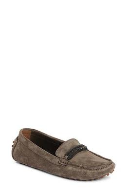 Brunello Cucinelli Monili Strap Suede Driving Shoe Dark Grey at Nordstrom,