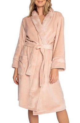 PJ Salvage Luxe Plush Faux Fur Trim Robe in Blush at Nordstrom, Size X-Small