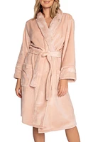 PJ Salvage Luxe Plush Faux Fur Trim Robe in Blush at Nordstrom, Size X-Small