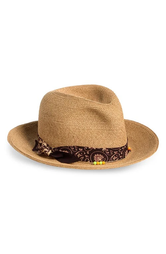 Albertus Swanepoel Kariba Beaded Straw Fedora in Wheat at Nordstrom, Size Medium