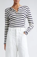 Nili Lotan Jordan Stripe Long Sleeve Henley Ivory/Navy at Nordstrom,