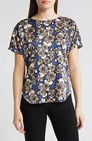 Anne Klein Floral Curve Hem Top White Multi at Nordstrom,