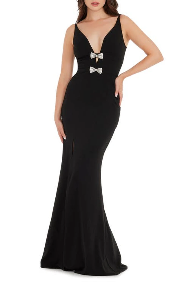 Dress the Population Viola Crystal Bow Mermaid Gown in Black at Nordstrom, Size Large