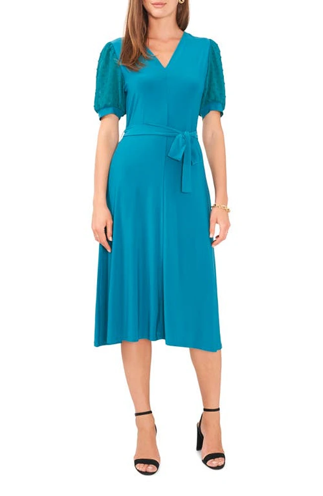 Chaus Clip Dot Puff Sleeve Tie Front Midi Dress at Nordstrom,