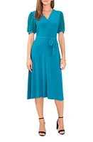 Chaus Clip Dot Puff Sleeve Tie Front Midi Dress at Nordstrom,