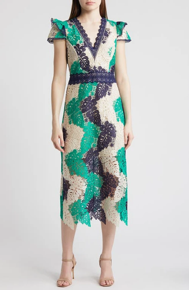 Adelyn Rae Adeline Palm Lace Midi Dress at Nordstrom,