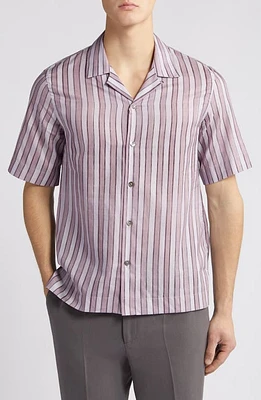 Paul Smith Regular Fit Stripe Camp Shirt Lilac at Nordstrom,