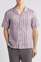 Paul Smith Regular Fit Stripe Camp Shirt Lilac at Nordstrom,