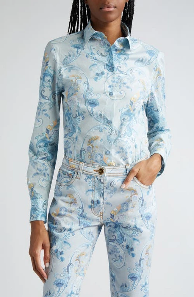 Etro Paisley Print Cotton & Silk Button-Up Shirt Blue Multi at Nordstrom, Us