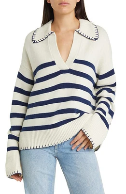 Rails Stripe Wool & Cashmere Polo Sweater Ivory Navy at Nordstrom,