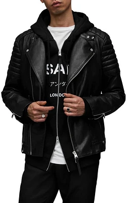 AllSaints Silas Lambskin Leather Biker Jacket in Black at Nordstrom, Size Xx-Large R