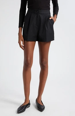 ATM Anthony Thomas Melillo Pinstripe Pleated Twill Shorts Black at Nordstrom,