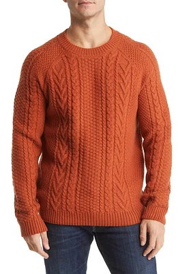 Schott NYC Heavyweight Wool Cable Fisherman Sweater Rust at Nordstrom,