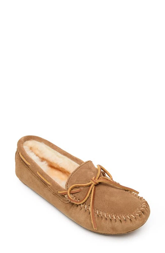 Minnetonka Genuine Shearling Softsole Slipper Tan at Nordstrom,