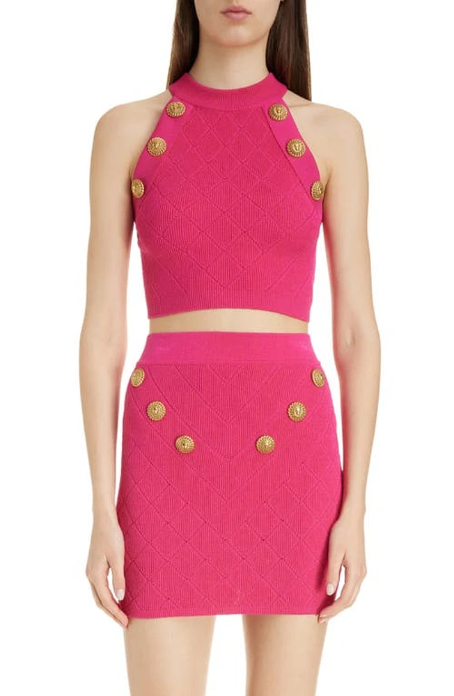 Balmain Six-Button Sleeveless Crop Top 4Dk Fuchsia at Nordstrom, Us