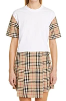 burberry Carrick Check Sleeve Oversize Cotton T-Shirt White at Nordstrom,