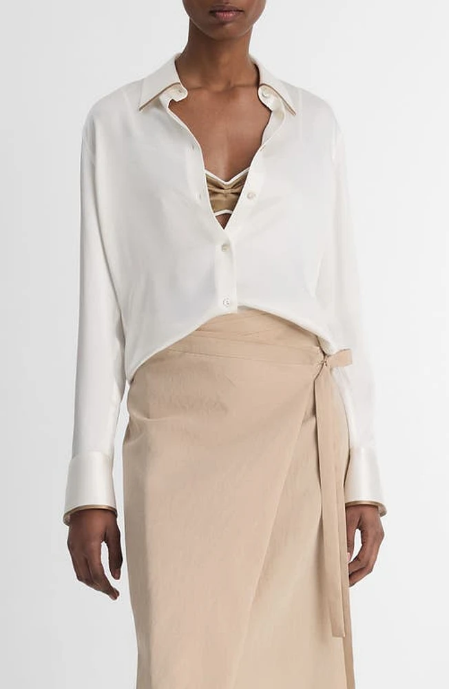 Vince Tipped Collar Silk Button-Up Shirt at Nordstrom,