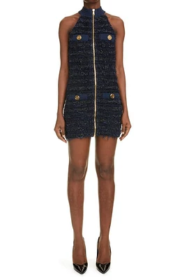 Balmain Zip Front Metallic Tweed Minidress in 6Ae Bleu Marine Fonc at Nordstrom, Size 14 Us