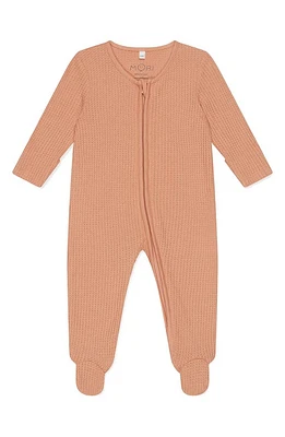 MORI Clever Zip Waffle Fitted One-Piece Footie in Peach at Nordstrom