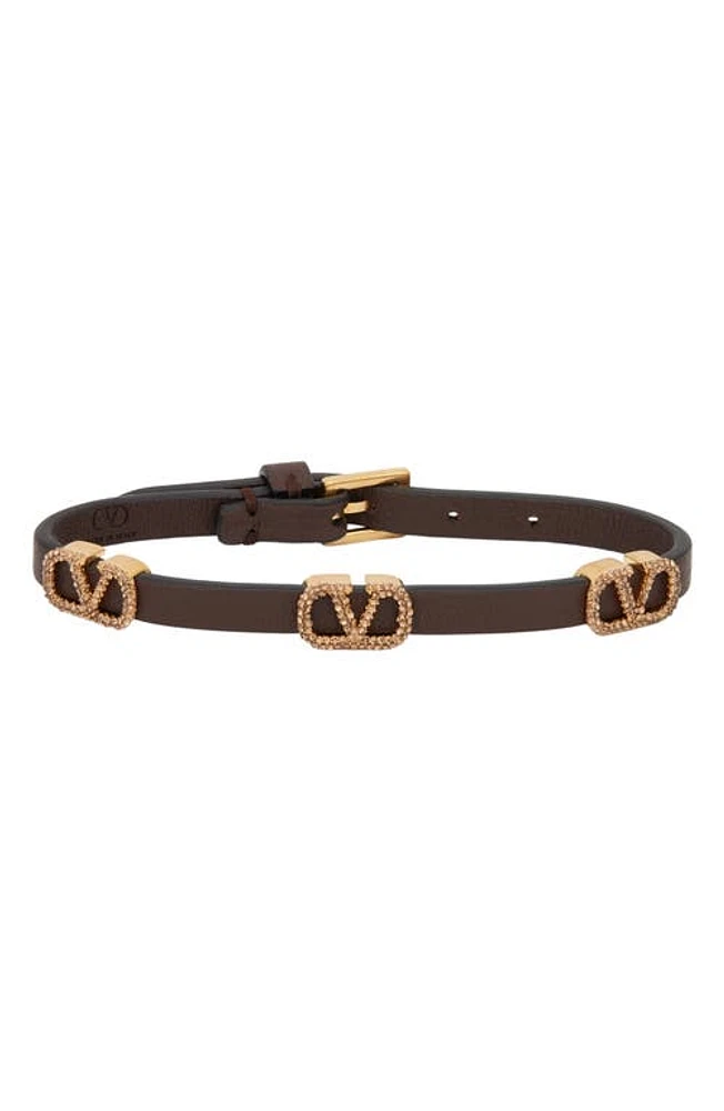 Valentino Garavani Signature VLOGO Leather Bracelet in K4D Fondant/Smoked Topaz at Nordstrom