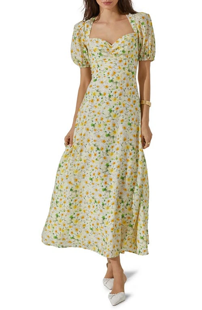 ASTR the Label Print Puff Sleeve Maxi Dress White Floral at Nordstrom,