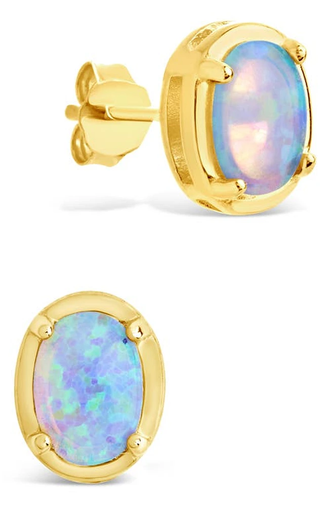 Sterling Forever Blue Lab Created Opal Oval Stud Earrings in Gold at Nordstrom