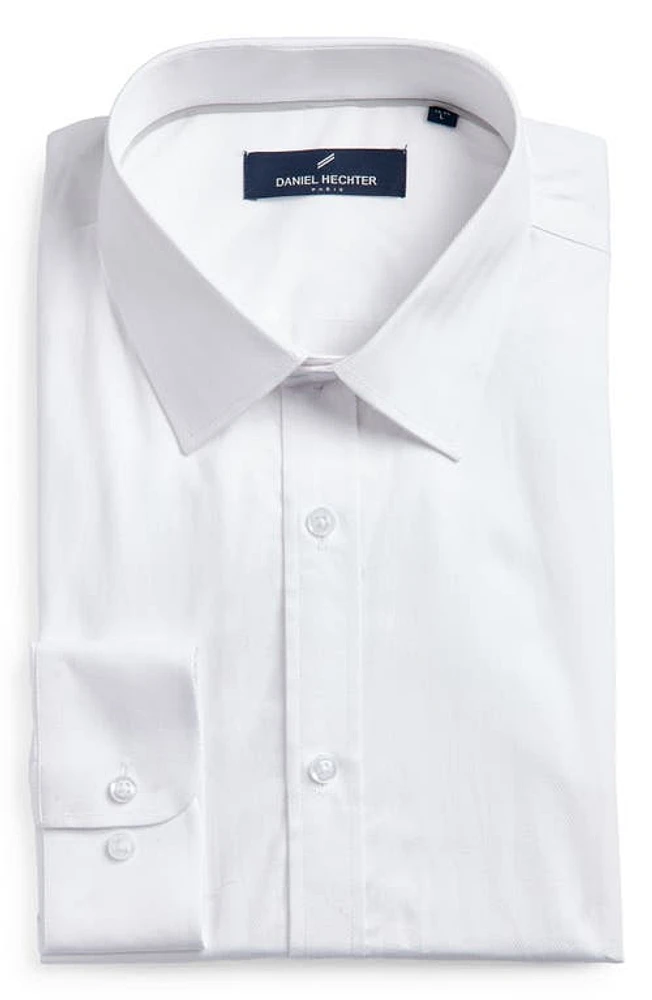 DANIEL HECHTER Herringbone Non-Iron Stretch Dress Shirt White at Nordstrom,