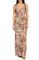 Adrianna Papell Floral Print Brocade Gown in Slate/Blush Multi at Nordstrom, Size 14