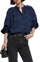 & Other Stories Band Collar Cotton Blouse Navy at Nordstrom,