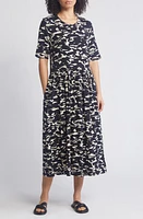 Masai Copenhagen Nandu Abstract Print Midi Dress Black at Nordstrom,