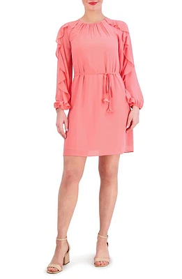 Vince Camuto Ruffle Long Sleeve Chiffon Minidress Coral at Nordstrom,