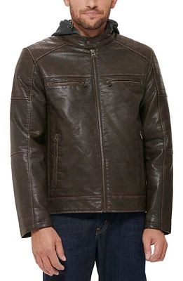 levi's Faux Leather Hooded Moto Racer Jacket Deep Brown at Nordstrom,