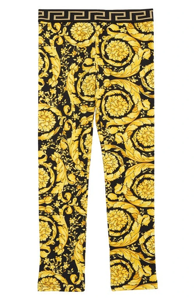 Versace Kids' Barocco Print Stretch Cotton Leggings 5B000 Nero Oro at Nordstrom,